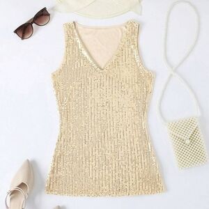 Gold Sequin Sleeveless Top